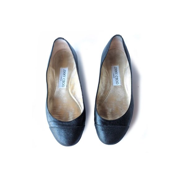 JIMMY CHOO Shoes Ballet Flats Womens Size 6 Wide Black Shimmer Cap Toe - Picture 12 of 12
